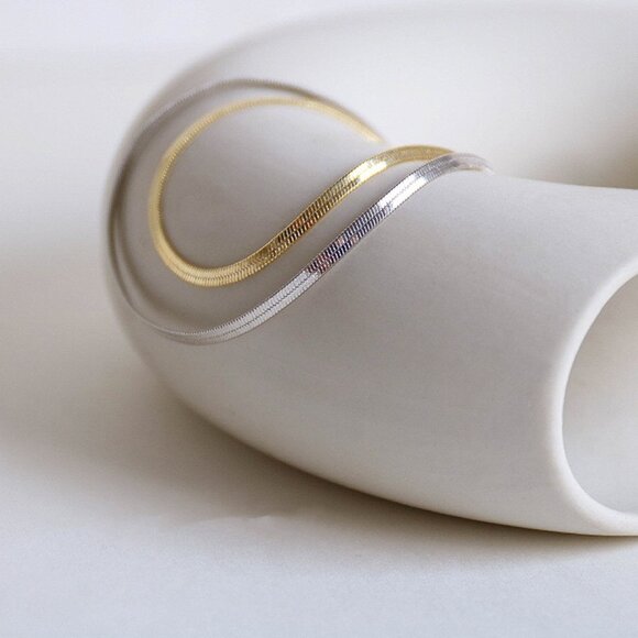 3/$35 Herringbone Chain Necklace Stainless Steel Gold Plated Flat Snake Women - Picture 5 of 6